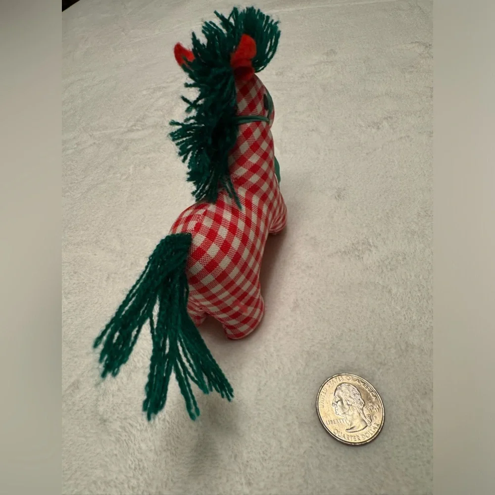 Vintage Christmas Pony Stuffed Animal Plaid Red, White And Green